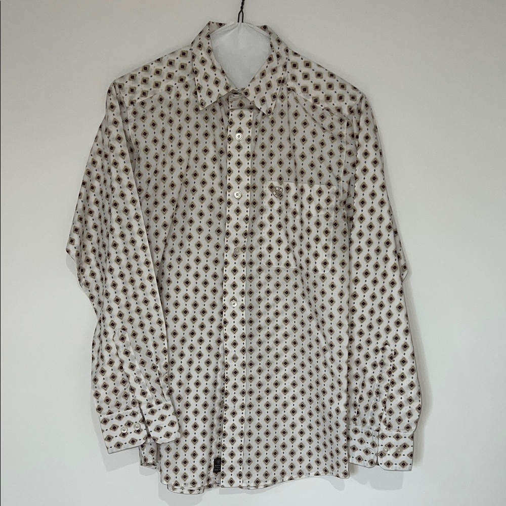 Ariat White Button-Down Shirt with Brown Geometric Print